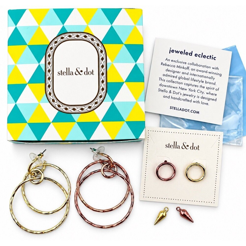 Stella & Dot Rebecca Minkoff Retired Interlocking Hoop Earrings Set Gold Tone